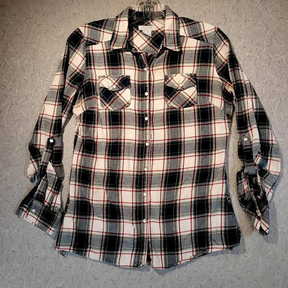 ALFRED SUNG Tops - Alfred Sung Pure Blue/White Plaid Lg Sleeve Western Pearl Snap Shirt  Size Small